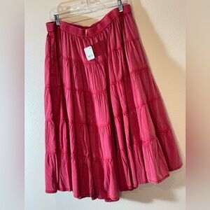 NWT Free People Tiered Midi Skirt w/pockets in Dragonfruit Pink Boho
